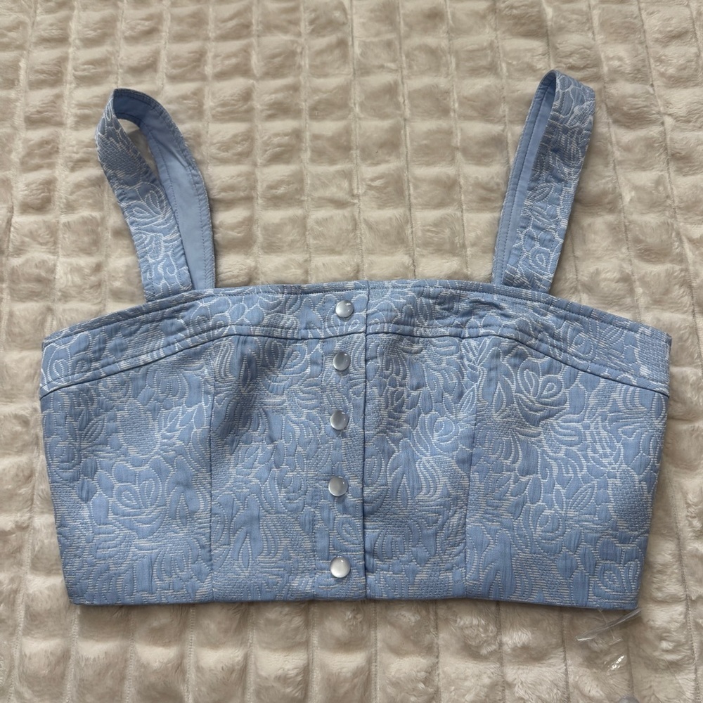 NEW Amanda Uprichard Small Blue Jacquard Floral Crop Top Formal Party Holiday